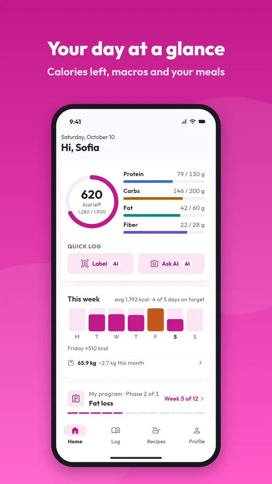 The Macros app: calories left, macros and the week